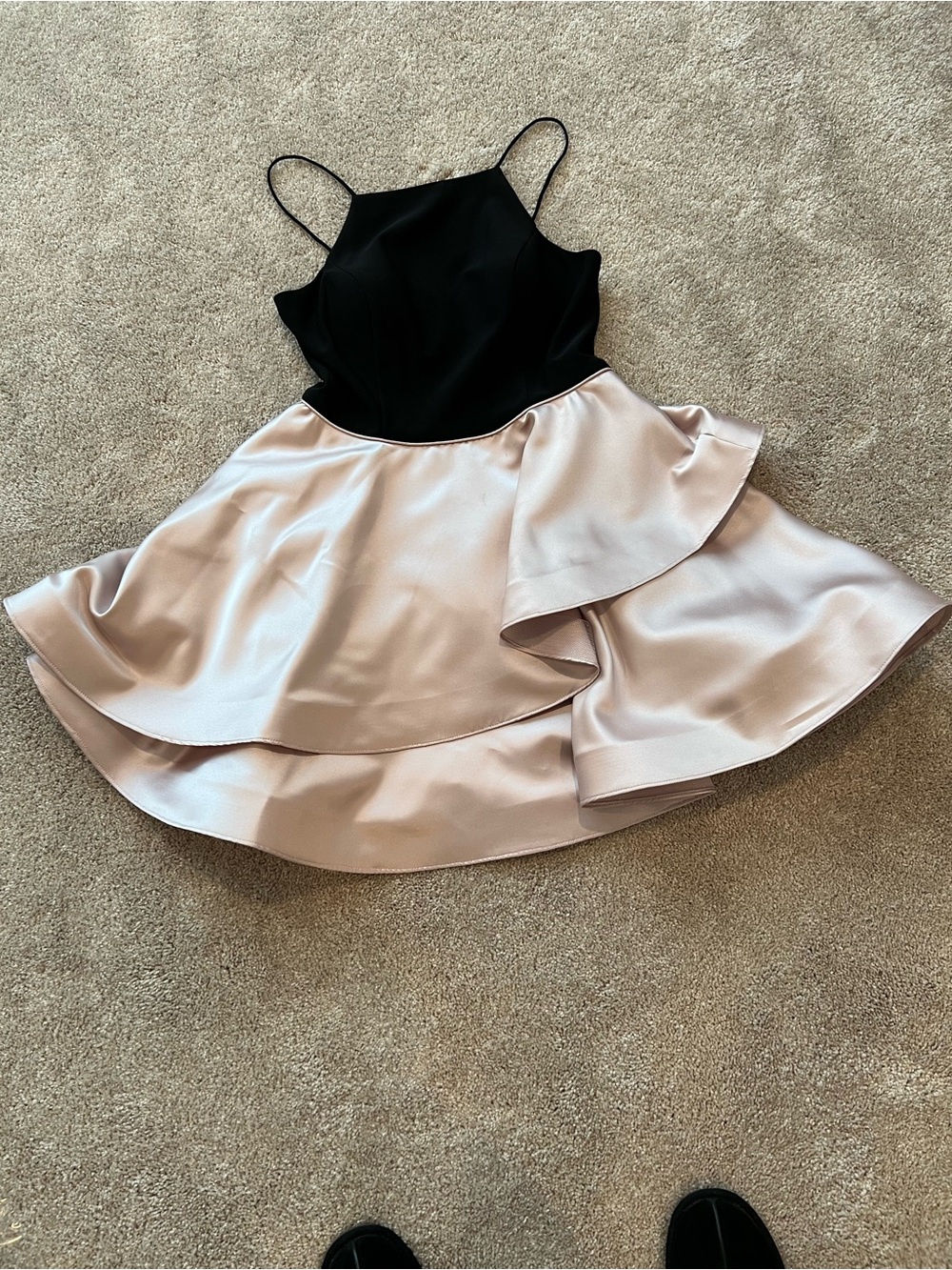 Betsy & Adam Black and Blush Two-Tone Satin Party Dress